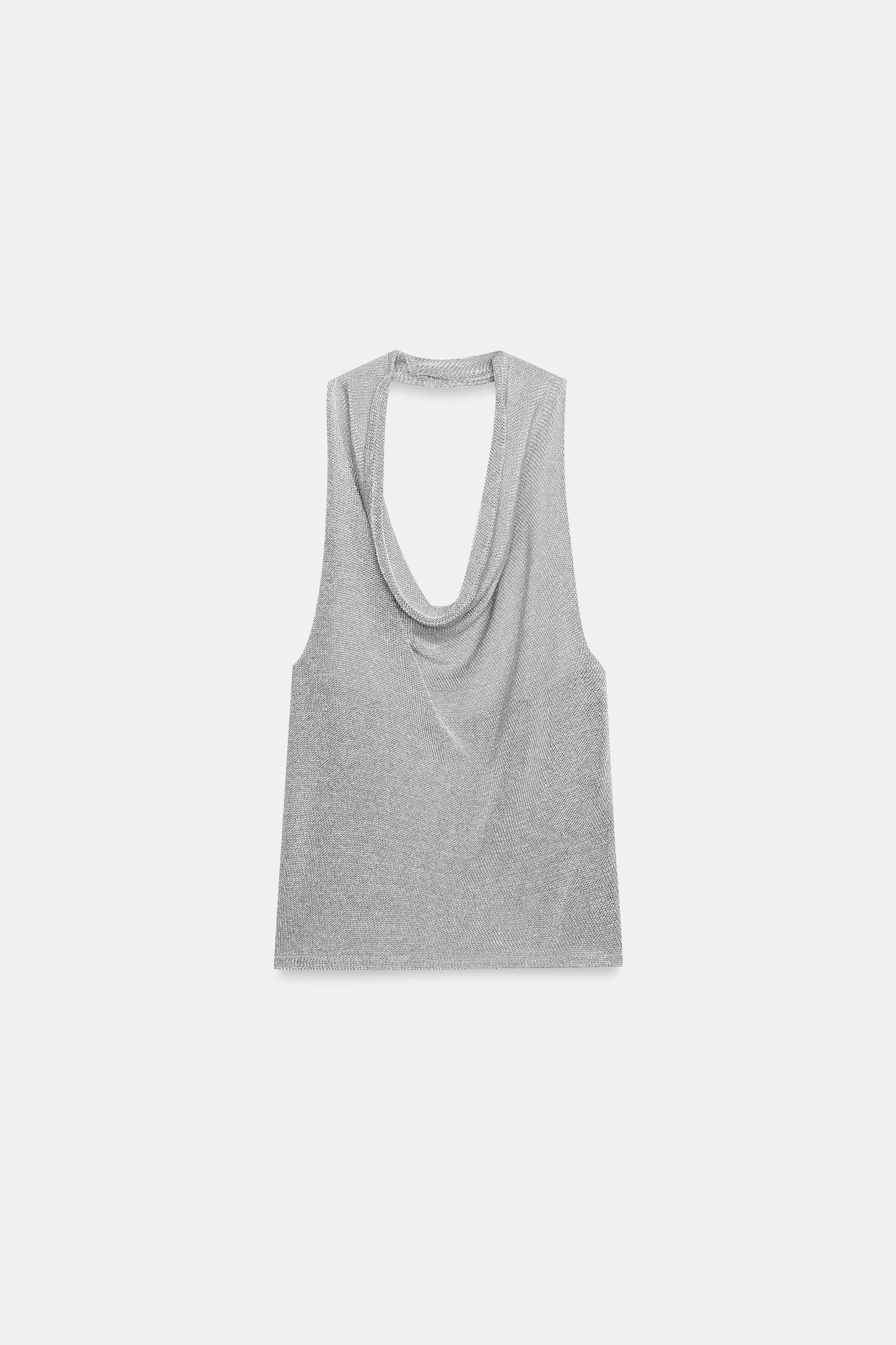 TOP EN MAILLE HALTER À FIL MÉTALLISÉ